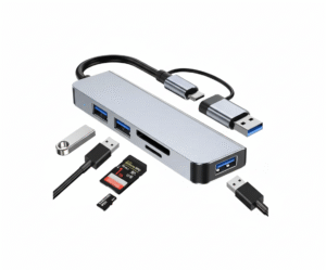 HUB 5 EN 1 DUAL USB 3.0 / USB-C (3 USB + SD + MICROSD) COLOR SILVER